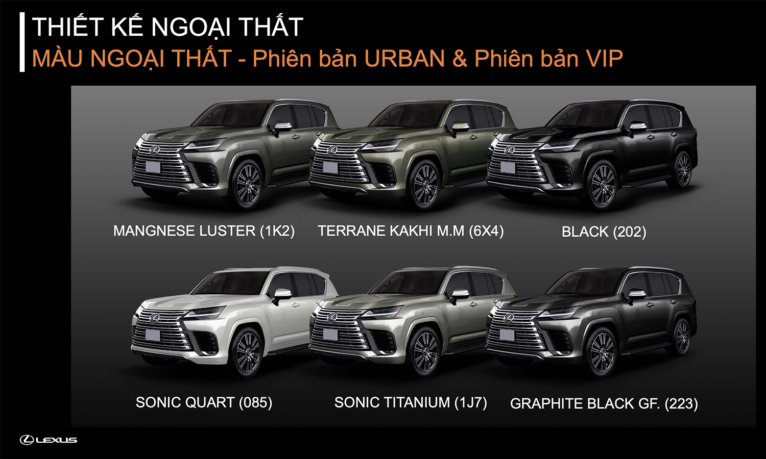 Màu ngoại thất trên xe Lexus LX 600 Urban và VIP