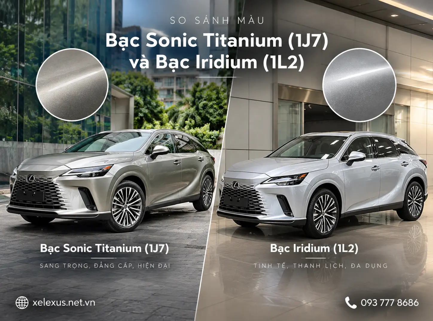 So sánh màu Bạc Sonic Titanium 1J7 Và Bạc Iridium 1L2 trên Lexus RX 350h